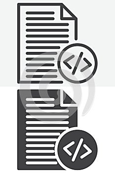 Coding file document line and solid different style vector icon set
