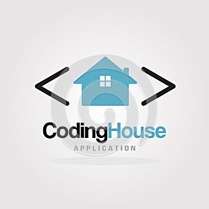 Coding House Logo Design Template with house design concept. Software development, Software application, Mobile application