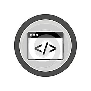 Coding Icon with Angle Brackets Inside a Circular Frame on White Background code programming