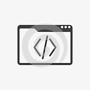 Coding icon in browser window on white background