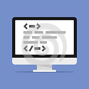 Coding Icon. Code with Open and Close Tags on Monitor. Vector