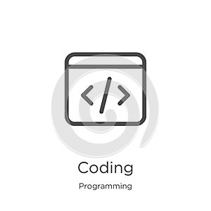 coding icon vector from programming collection. Thin line coding outline icon vector illustration. Outline, thin line coding icon