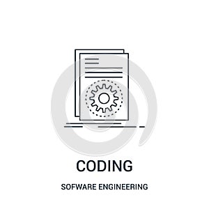 coding icon vector from sofware engineering video gaming collection. Thin line coding outline icon vector illustration. Linear