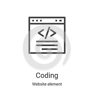 coding icon vector from website element collection. Thin line coding outline icon vector illustration. Linear symbol for use on