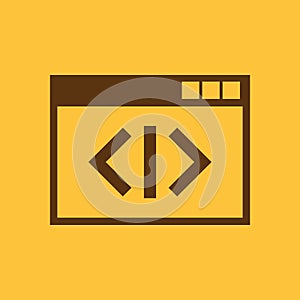 The coding icon. WWW and browser, development, seo, coding symbol. UI. Web. Logo. Sign. Flat design. App.