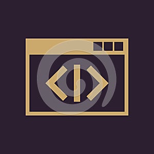 The coding icon. WWW and browser, development, seo, coding symbol. UI. Web. Logo. Sign. Flat design. App.