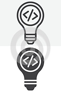 Coding idea light bulb line and solid different style vector icon set