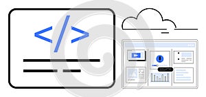 Coding Interface and Data Presentation Connected to Cloud Concept
