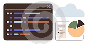 Coding Interface with Charts and Cloud Representing Data Analytics and Cloud Computing