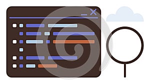 Coding Interface with Search Icon and Cloud Symbol for Technology and Data Concepts
