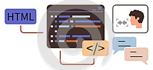 Coding Interface with Speech Recognition and Communication Elements Highlighting Web Development