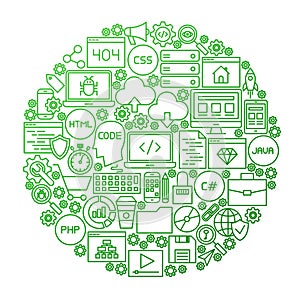 Coding Line Icon Circle Design