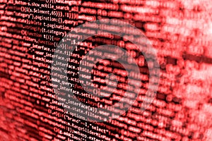 IT coding on monitor screen. Abstract technology background. Website development. Screen of code for overlay background.