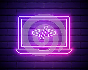 Coding neon icon.Programming. Elements of browser set. Simple icon for websites, web design, mobile app, info graphics isolated on