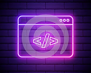 Coding neon icon.Programming. Elements of browser set. Simple icon for websites, web design, mobile app, info graphics isolated on