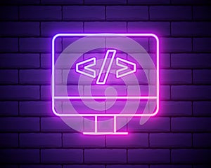 Coding neon icon.Programming. Elements of browser set. Simple icon for websites, web design, mobile app, info graphics isolated on