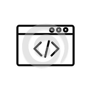 coding program icon black and white vector sign