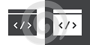 coding program icon Flat set in black and white color