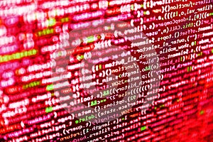 Coding programmer abstract background. Displaying program code on computer. Programmer occupation. Computer script coding source