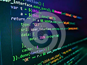 Coding programmer abstract background. Modern technologies, web cascading design. HTML and CSS code developing screenshot.