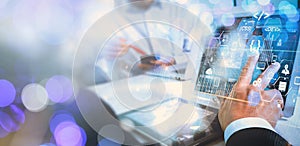 Coding programmer, Digital technology, software development concept.  software engineer working on laptop with circuit board and