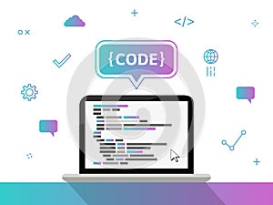 Coding or programming on laptop screen