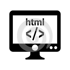 Coding, programming, html icon. Simple black vector graphics