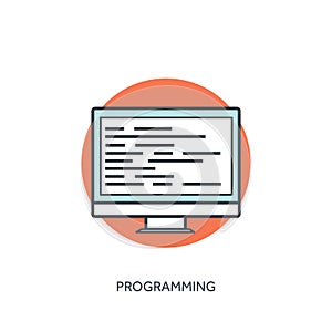 Coding, programming icon with lined computer.