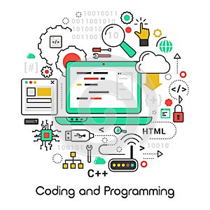 Coding and Programming Line Art Thin Icons