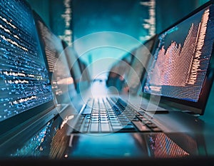 Coding and programming practices, featuring elements like computer screens with code, programming languages, and coding symbols,