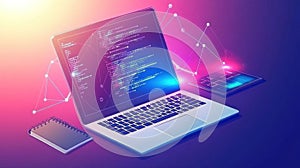Coding, Programming, Software Development: Laptop with Code on Screen