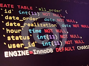 Coding programming source code screen. Abstract technology background. Cyber attack or security concept. Hacker monitor program.