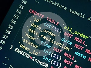 Coding programming source code screen. Abstract technology background. Cyber attack or security concept. Hacker monitor program.
