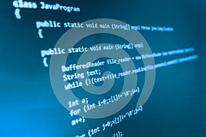 Coding programming source code screen. Colorful abstract data display. Software developer web program script.