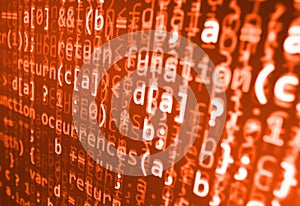 Coding programming source code screen. Colorful abstract data display. Software developer web program script.