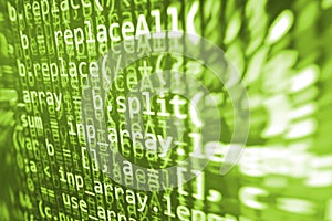 Coding programming source code screen. Colorful abstract data display. Software developer web program script.