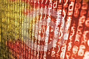 Coding programming source code screen. Colorful abstract data display. Software developer web program script.