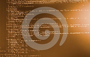 Coding programming source code screen. Colorful abstract data display. Software developer web program script.