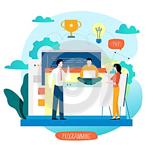 Coding, programming, website and application development flat vector illustration design for mobile and web graphics