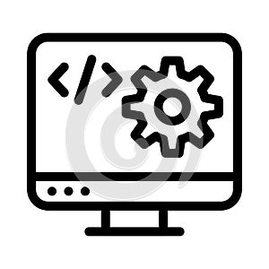 Coding screen vector thin line icon