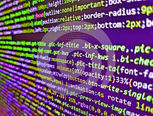 Coding script text on screen. Developing programming binary code. Software developer programming code on black screen. Programmer