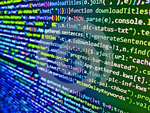 Coding script text on screen. Modern tech. Information technology website coding. Programming internet javascript web code. Web