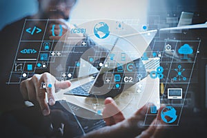 Coding software developer work with AR new design dashboard computer