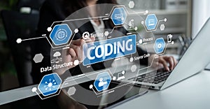 Coding and Software Development Concept with Visual Elements for Programming, Data Structure, Testing, and Source Code