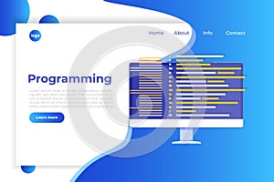 Coding, Software development, programming, program code on screen, big data processing, computing.