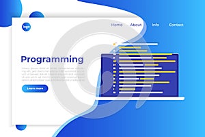 Coding, Software development, programming, program code on screen, big data processing, computing.