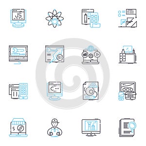 Coding Techniques linear icons set. Algorithms, Syntax, Debugging, Optimization, Pseudocode, Refactoring, Abstraction
