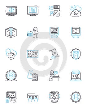 Coding Techniques linear icons set. Algorithms, Syntax, Debugging, Optimization, Pseudocode, Refactoring, Abstraction