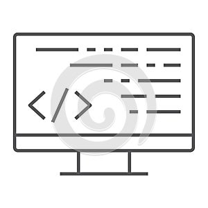 Coding thin line icon, programming and development, computer sign, vector graphics, a linear pattern