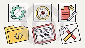 Coding tools, software development icons vector design Generative AI